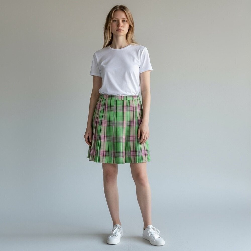 BP Green & Pink Plaid Pleated Skirt Schoolgirl Style Size 1X